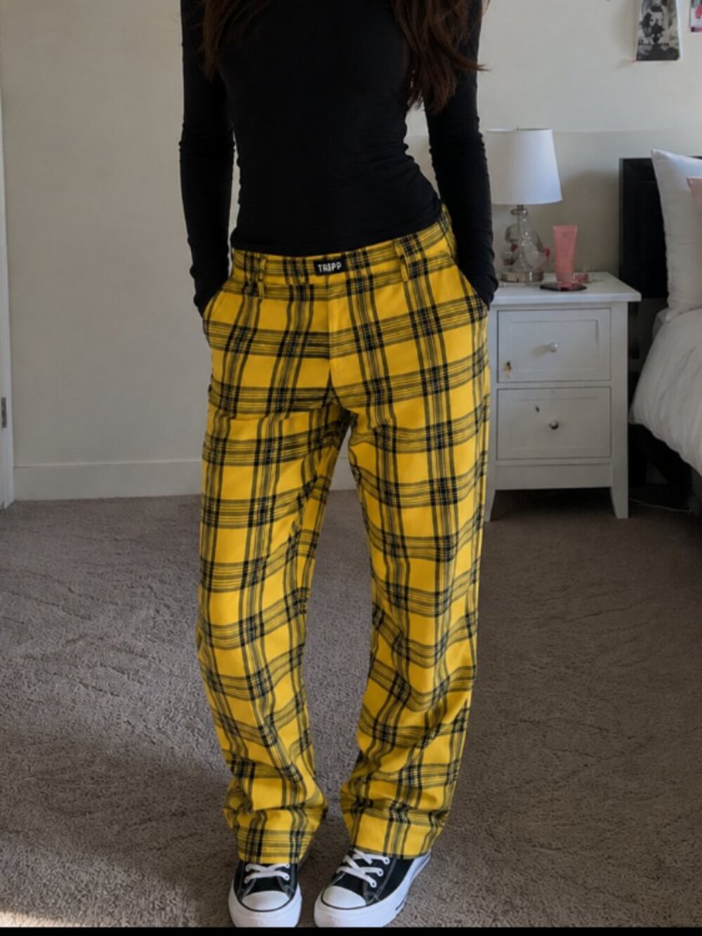Hot Topic Yellow & Black Plaid Pants - Size Small